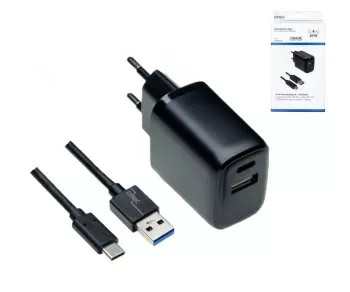 USB PD/QC 3.0 töltőadapter, A-C kábellel együtt 20W, 3,6V~5,9V/3A; 6~9V/2A; 9V~12V/1,5A